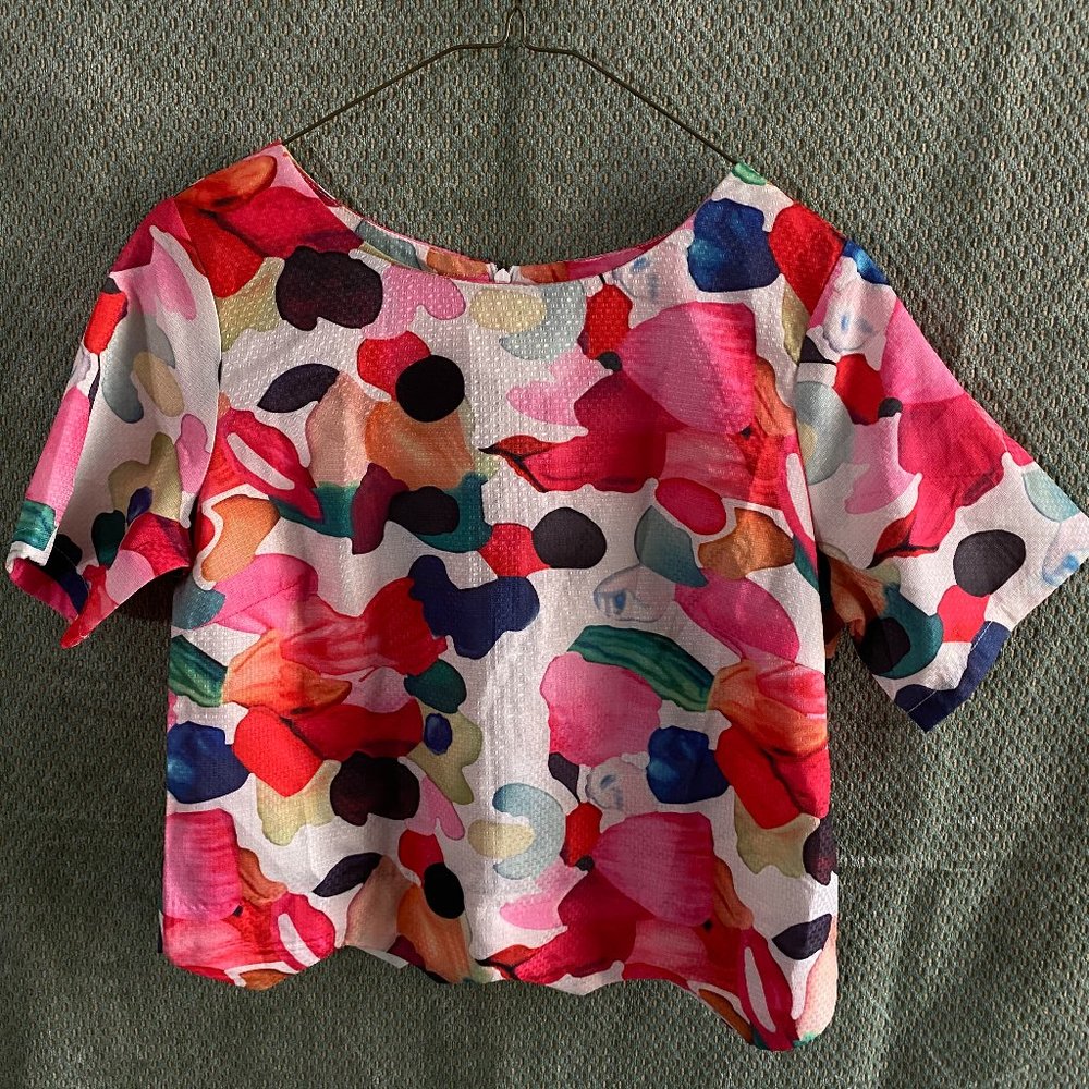 COLORFUL Painting graphic on Silky blouse